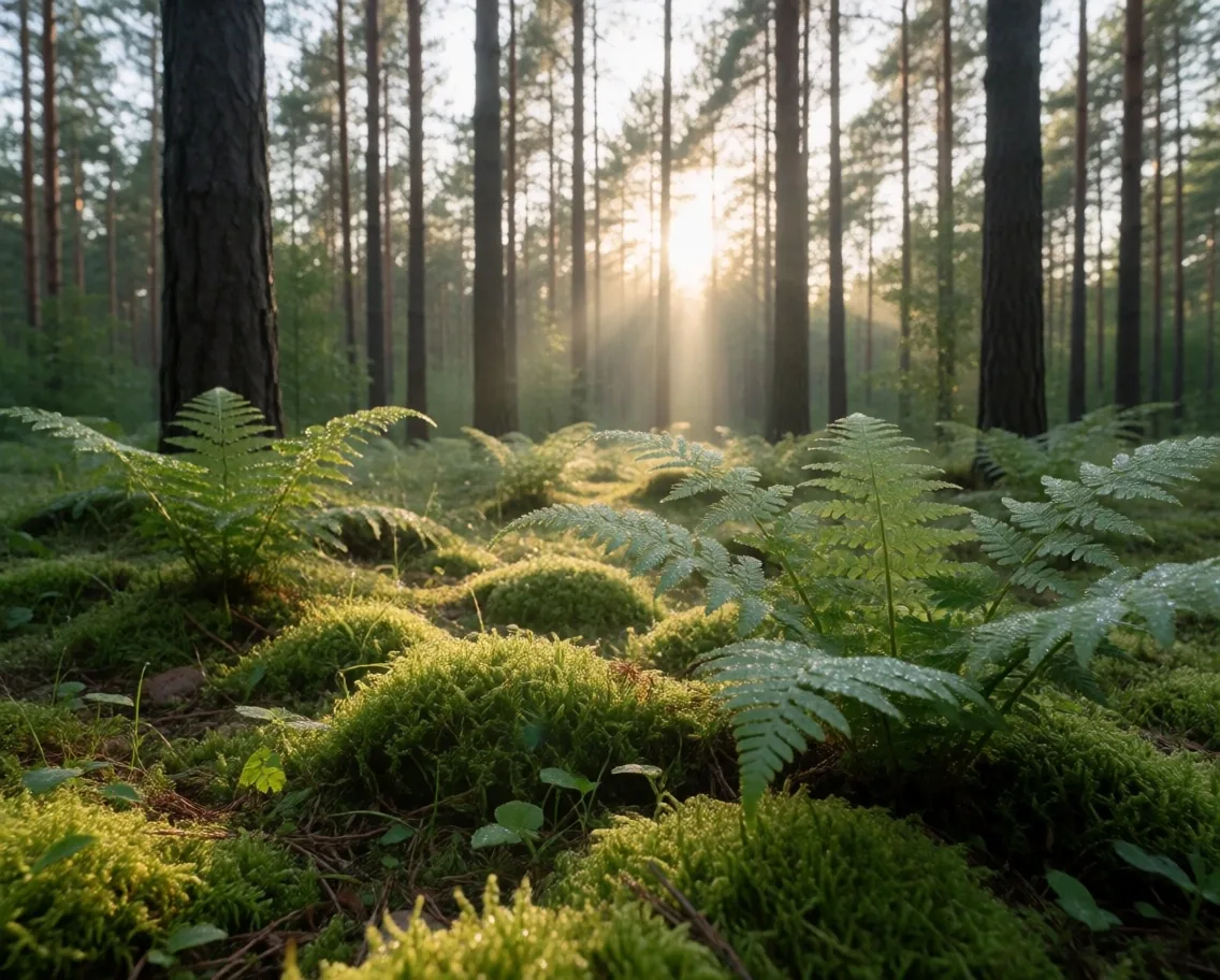 Leśna ścieżka w porannym świetle, atmosfera spokoju i witalności